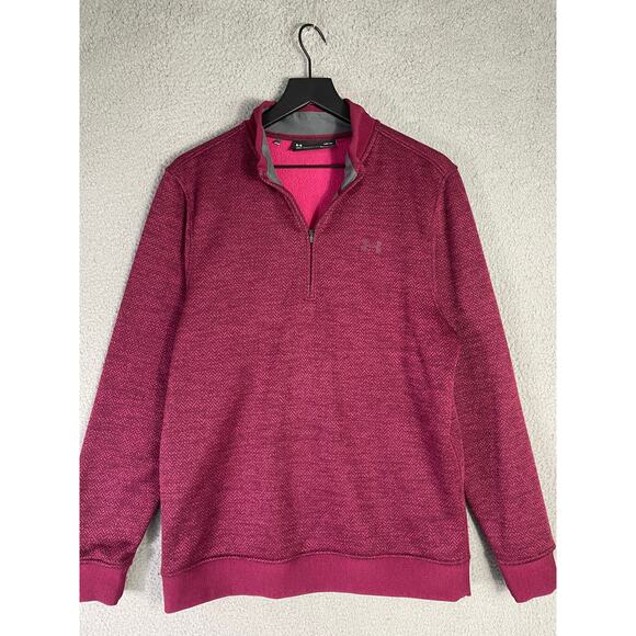 Under Armour ColdGear Loose 1/4 Zip Pullover Men’s M Fuchsia Pink Stretch Top - Picture 3 of 9